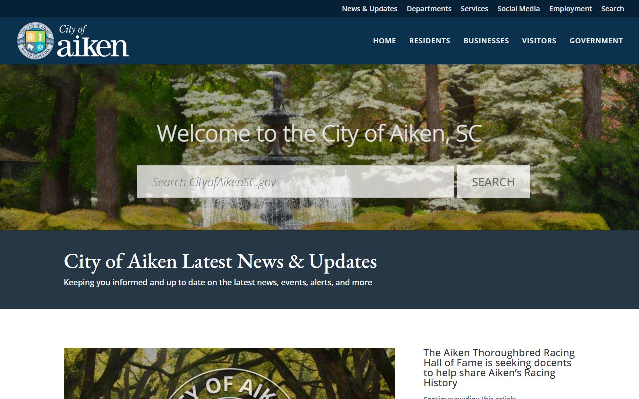 City of Aiken official website showing municipal services related to Aiken death records