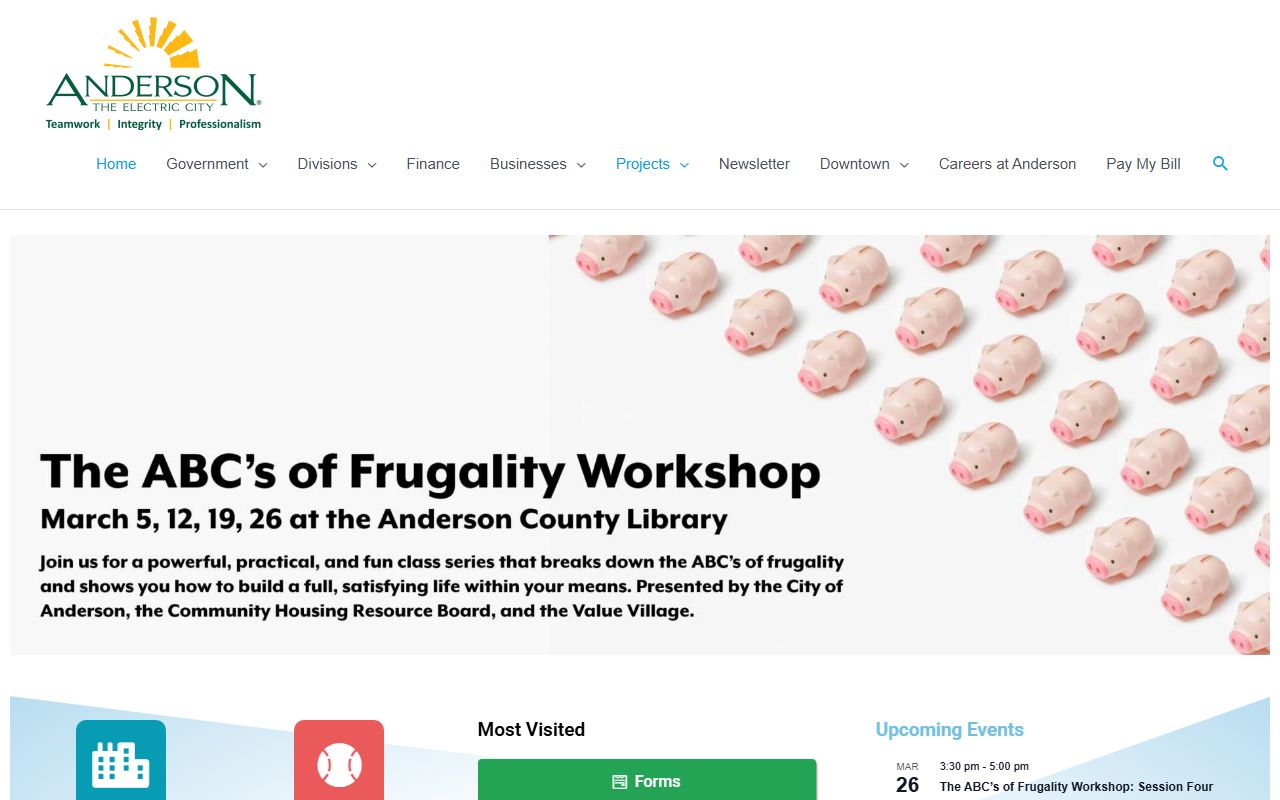 City of Anderson official website for Anderson South Carolina death records and city services