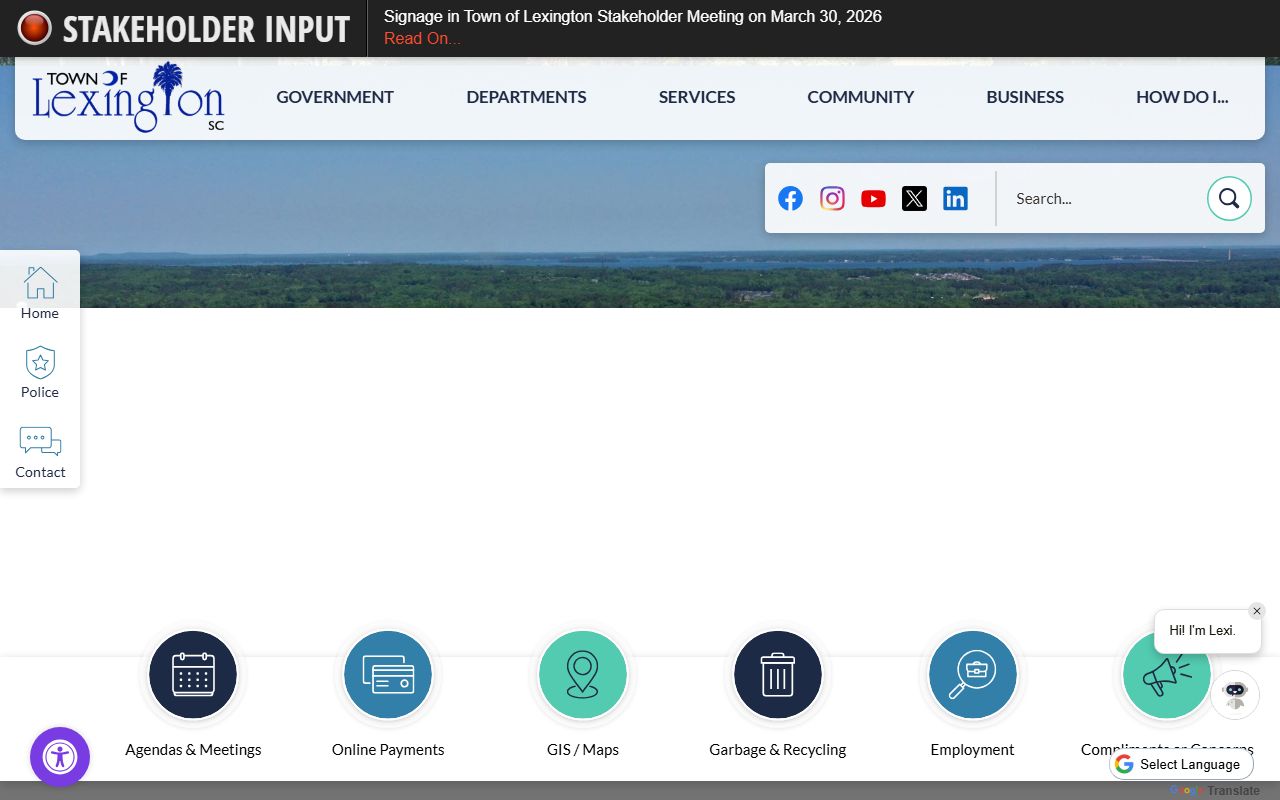 Town of Lexington official website for Lexington South Carolina death records and town services