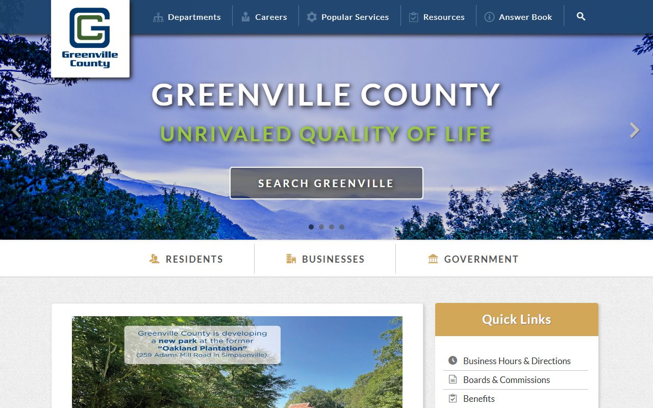 Greenville County Government site used for Greenville County death records research