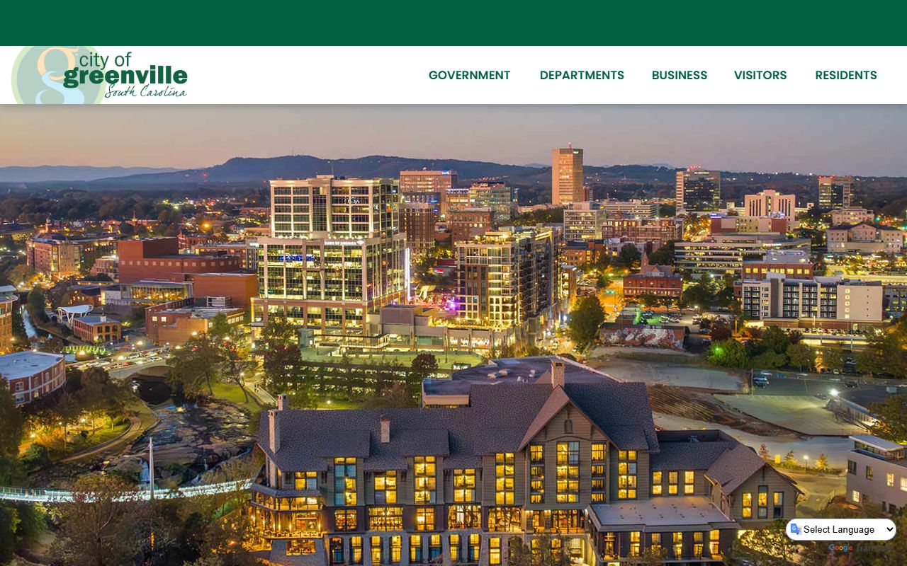City of Greenville website showing municipal resources and services related to Greenville death records