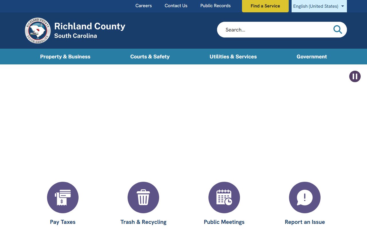 Richland County government website showing resources for Columbia death records and county vital records