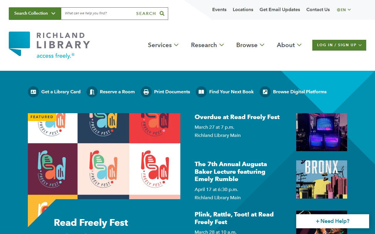 Richland Library website showing genealogy and death records research resources for Columbia SC