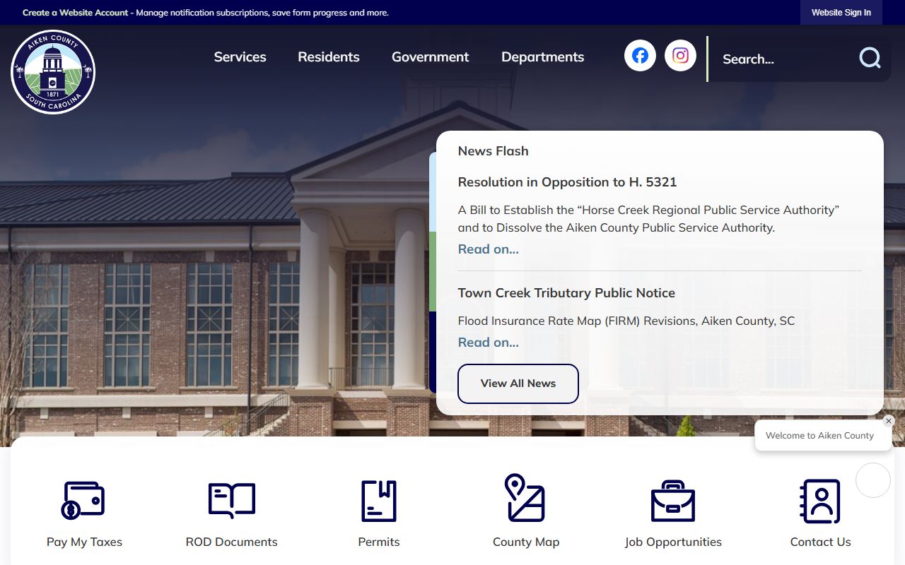 Aiken County Government website for Aiken County death records