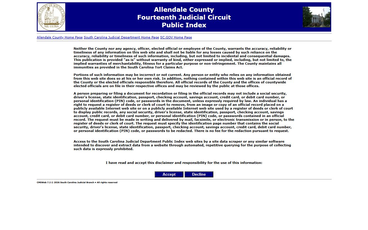Allendale County Public Index for searching Allendale County death records