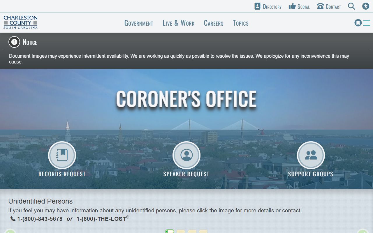 Charleston County Coroner office identification, part of the Charleston County death records system