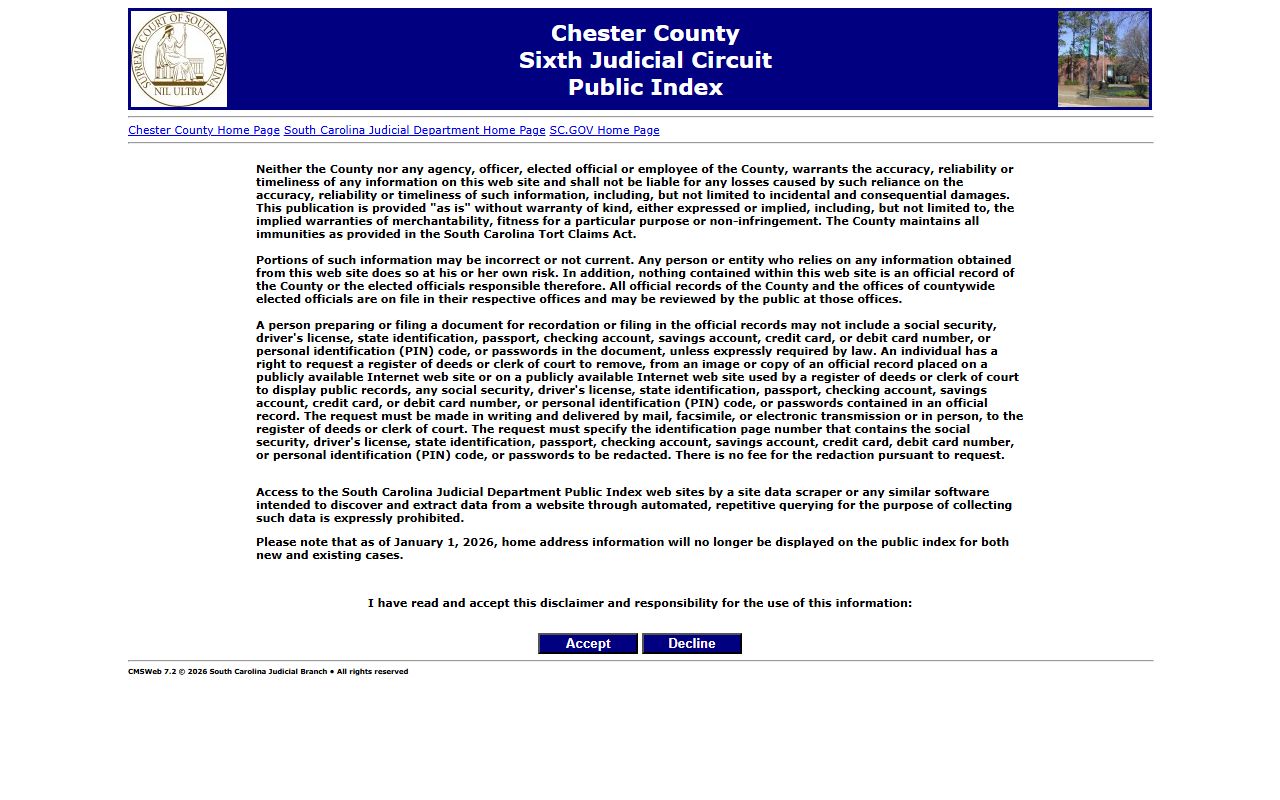 Chester County Public Index search screen used to locate Chester County death records and probate estate filings