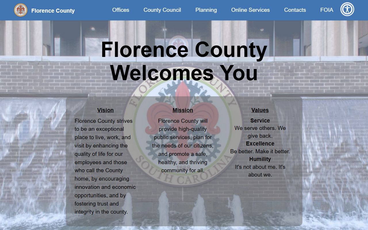 Florence County Government website used to locate Florence County death records