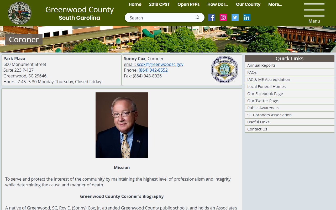 Greenwood County Coroner office for Greenwood County death records and investigations