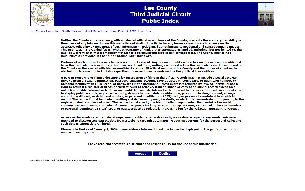Lee County Public Index search interface for locating Lee County death records in probate and court filings
