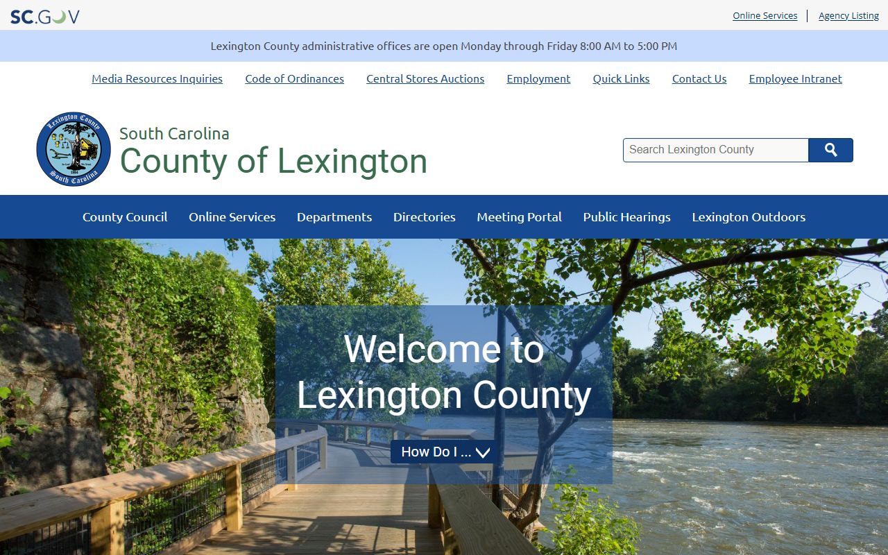 Lexington County government website home page, a resource for locating Lexington County death records offices and contacts