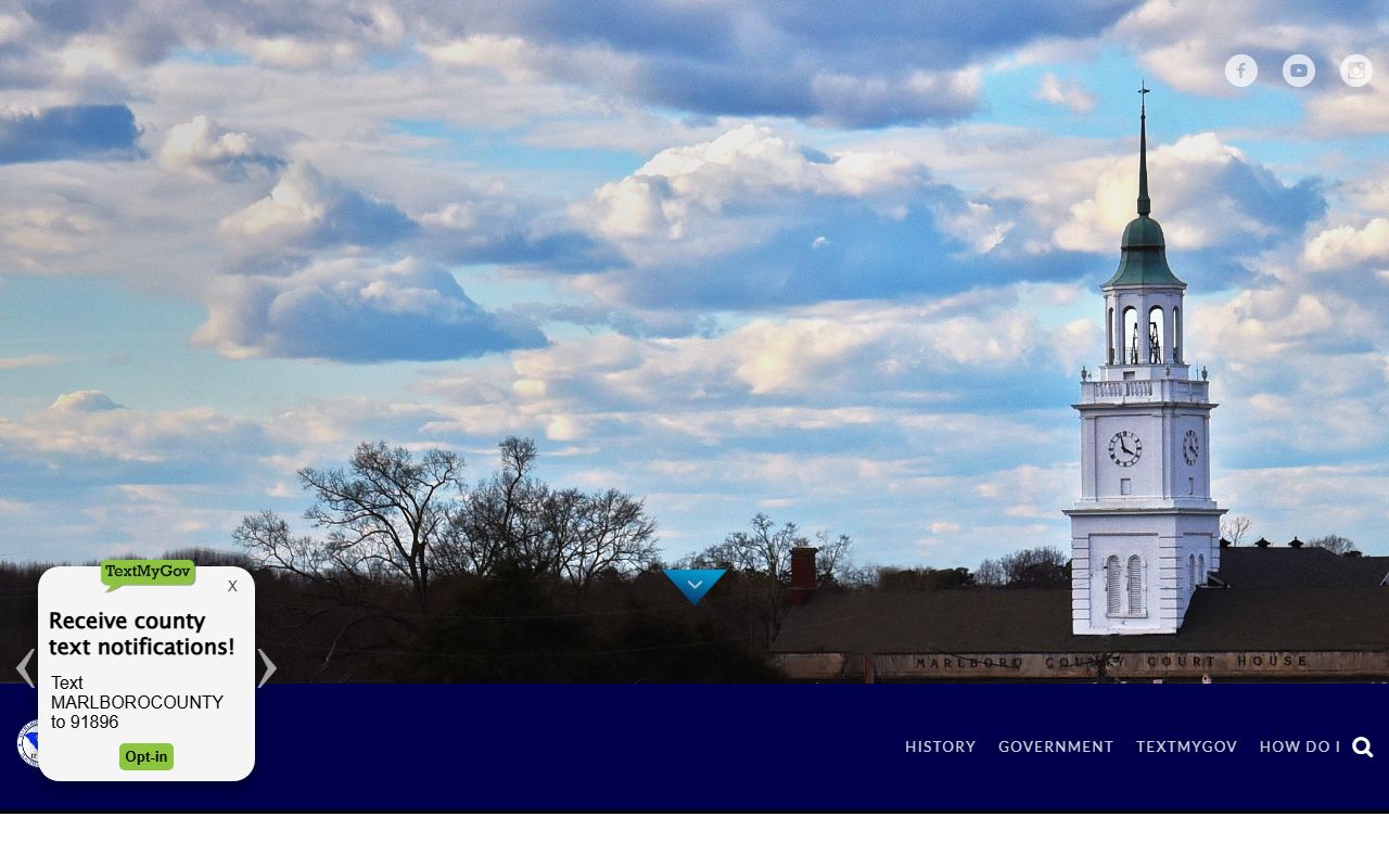 Marlboro County government website showing county office information relevant to Marlboro County death records and estate research