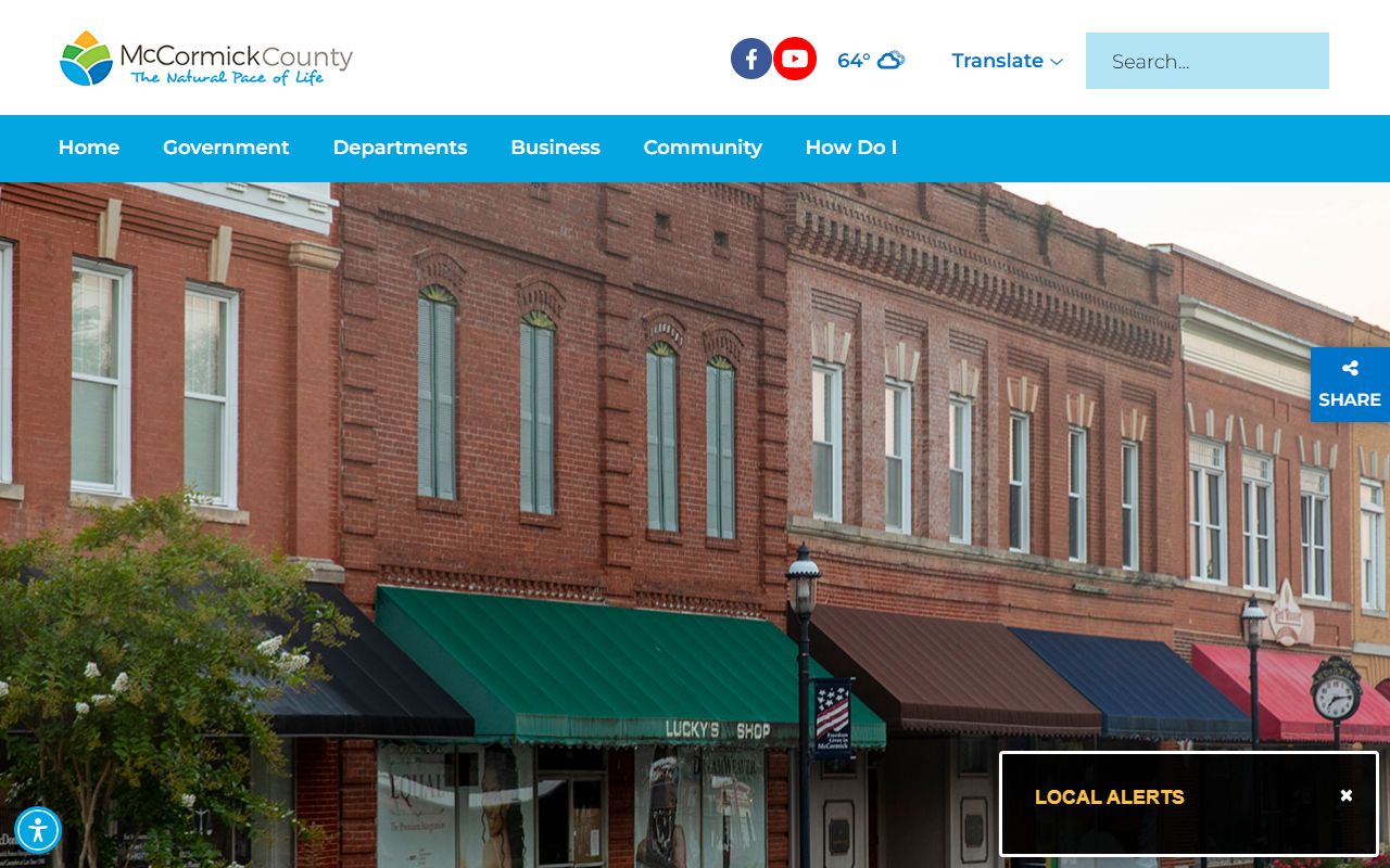 McCormick County government website showing county department contacts and information for McCormick County death records and estate research