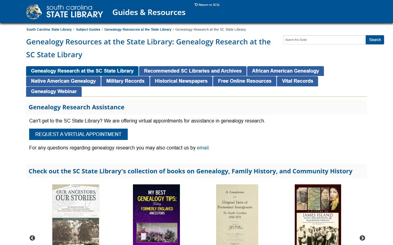 South Carolina State Library genealogy guide for death records research